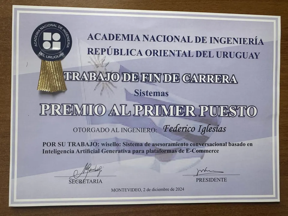 First place diploma for the final thesis project